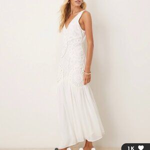 Asos V Neck Crochet Lace Maxi Dress in White